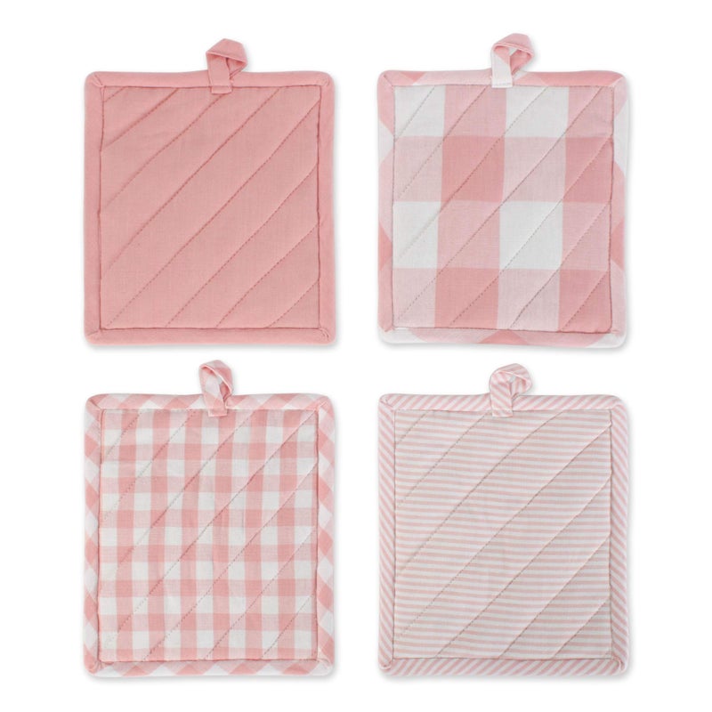 DII Gingham Check Kitchen Collection, Pink, Potholder Set - Image 2